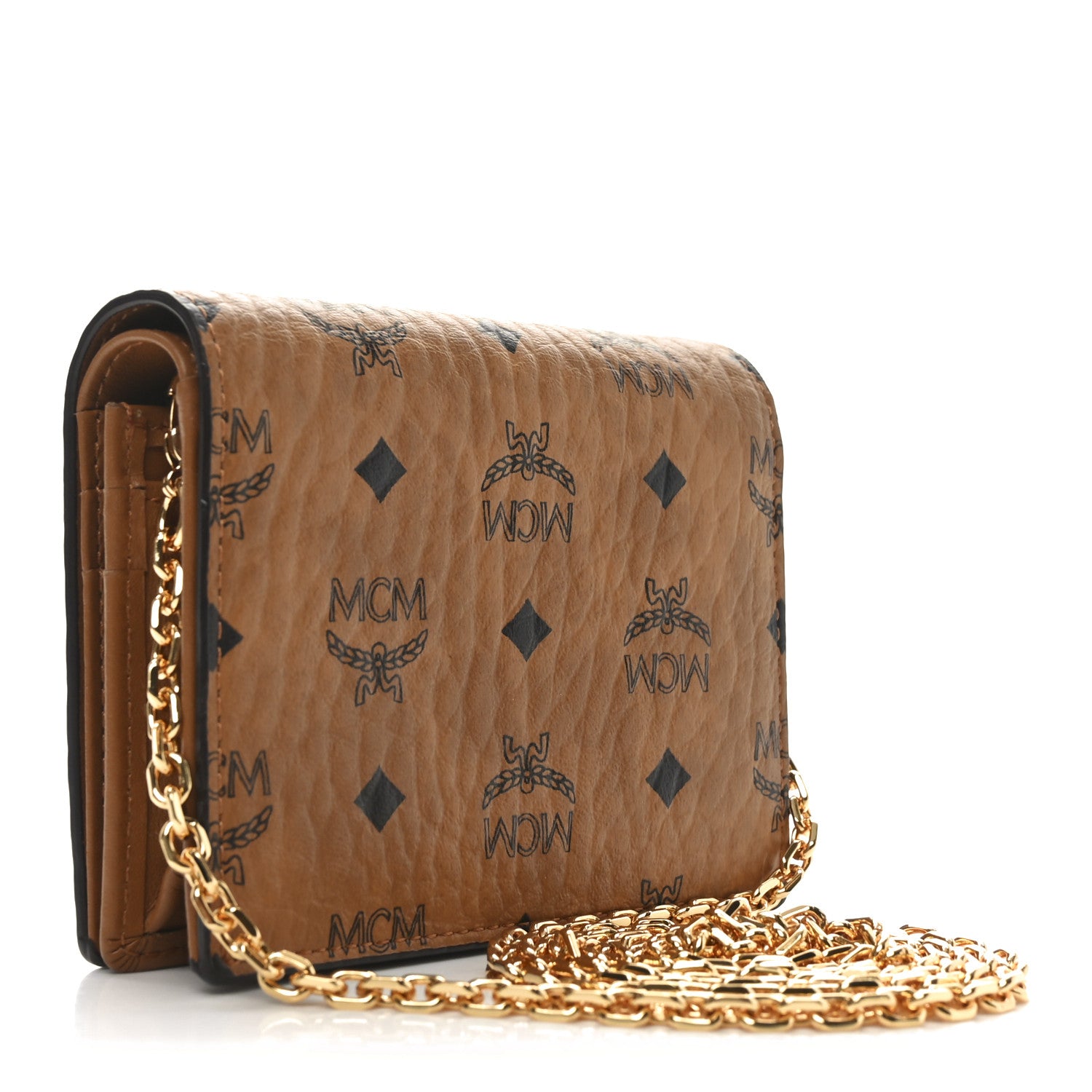 MCM Visetos Original Mini Chain Wallet Cognac 3 of 9