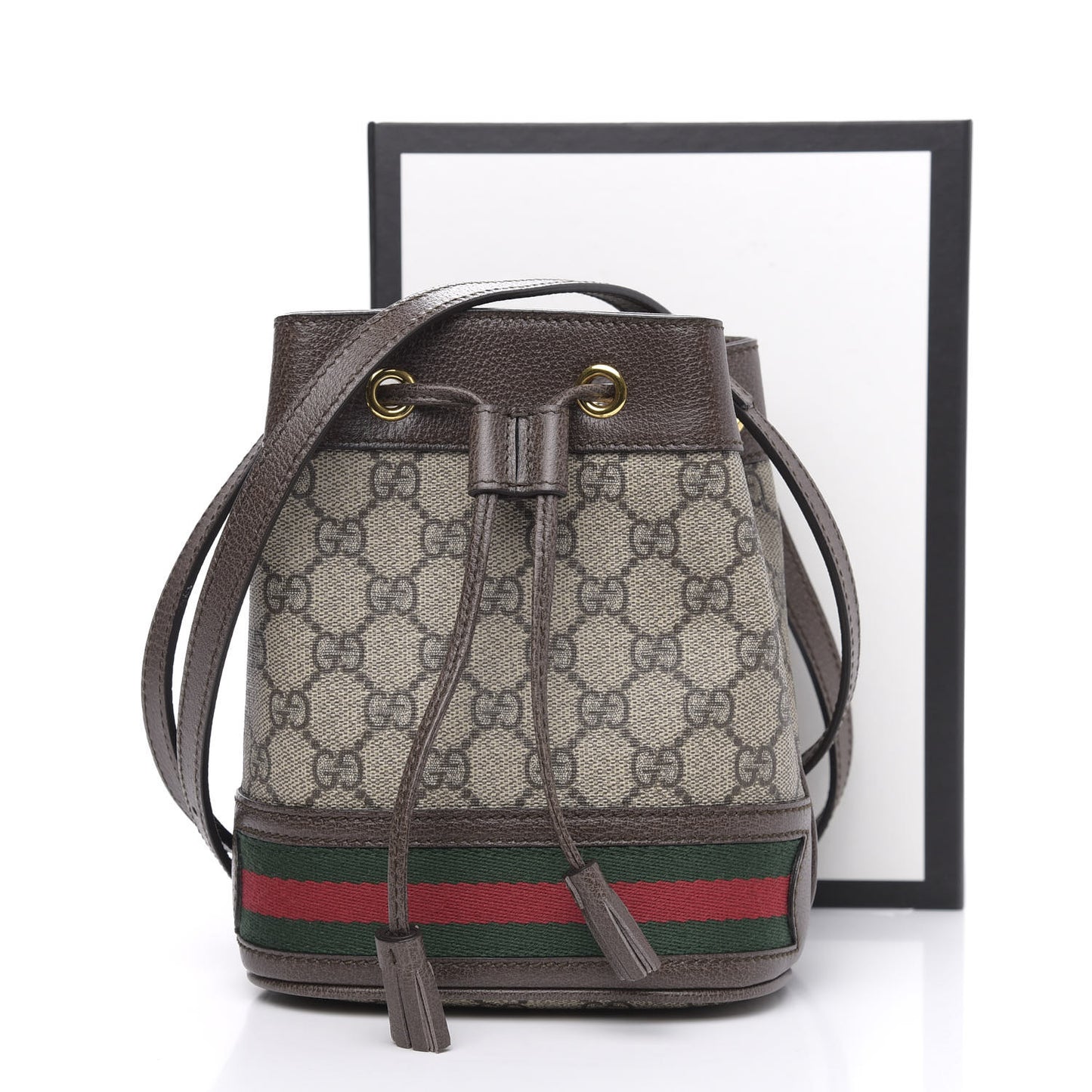 GG Supreme Monogram Web Mini Ophidia Bucket Bag Brown
