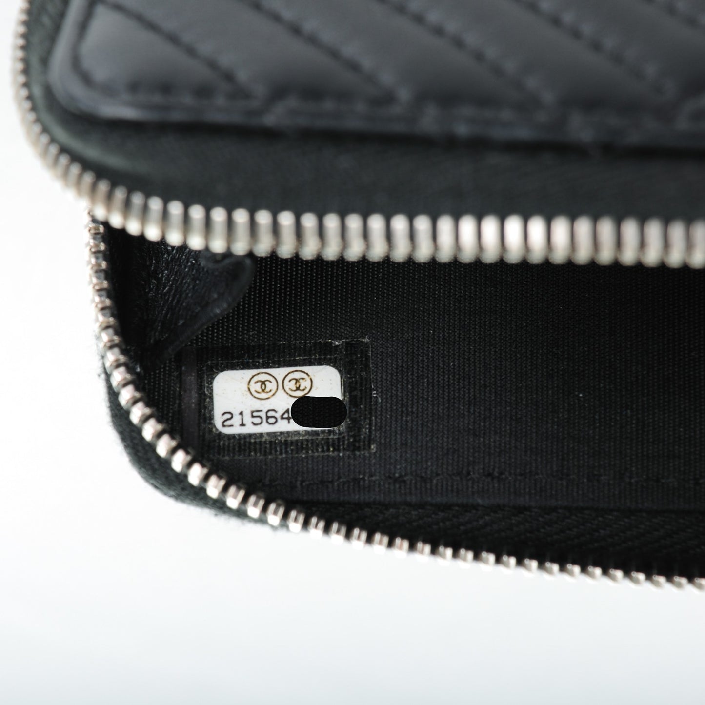 Lambskin Chevron Zip Around Coin Purse Wallet Black