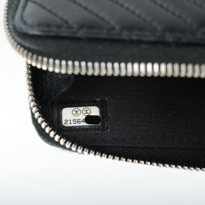 Chanel Lambskin Chevron Zip Around Coin Purse Wallet Black 7 of 7