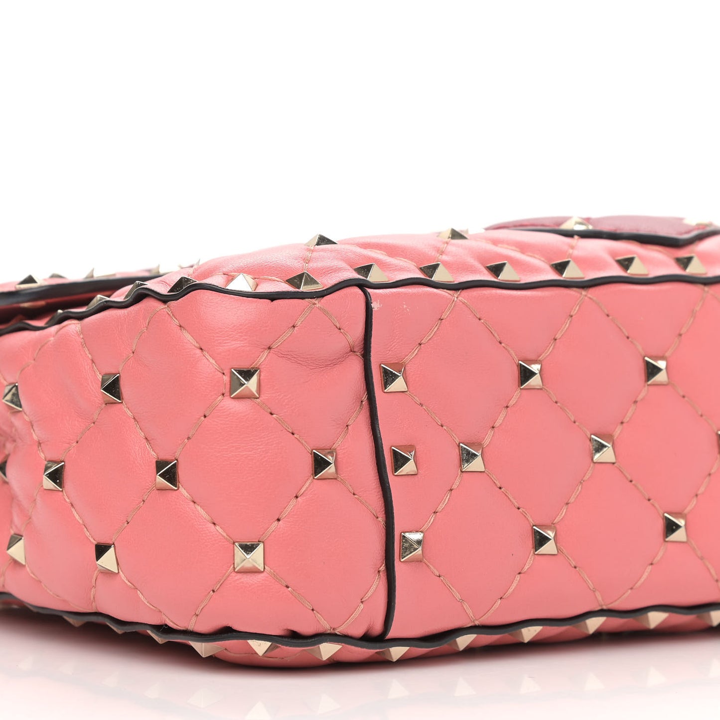 Nappa Quilted Heart Medium Rockstud Spike Shoulder Bag Paradise Rose Red