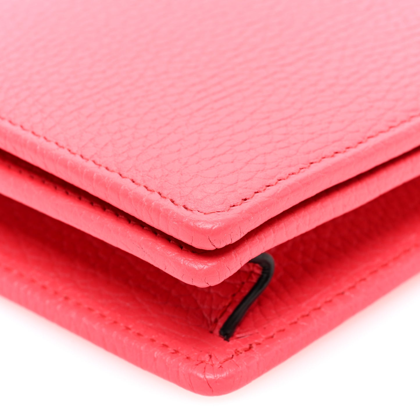 Dollar Calfskin Enamel Monochrome Mini GG Marmont Chain Wallet Runway Coral