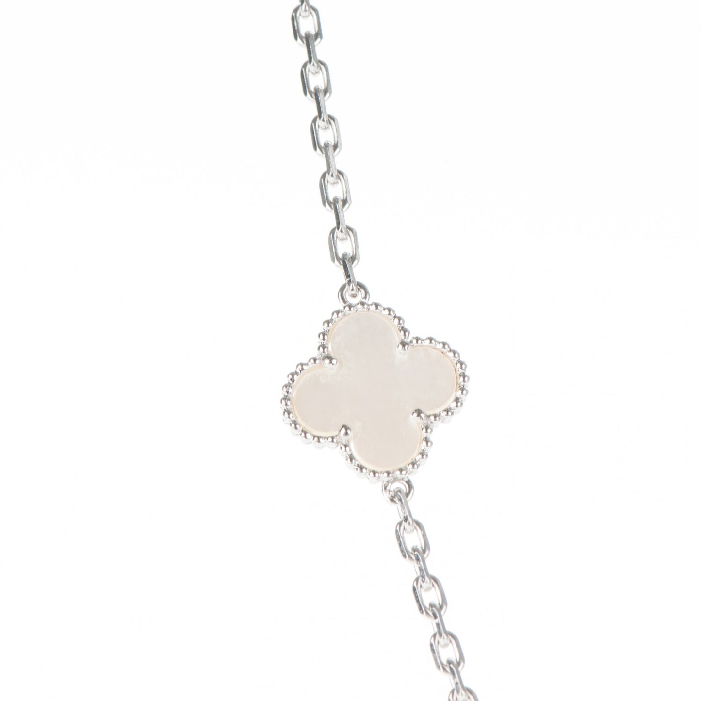 18K White Gold Mother of Pearl 10 Motifs Vintage Alhambra Necklace