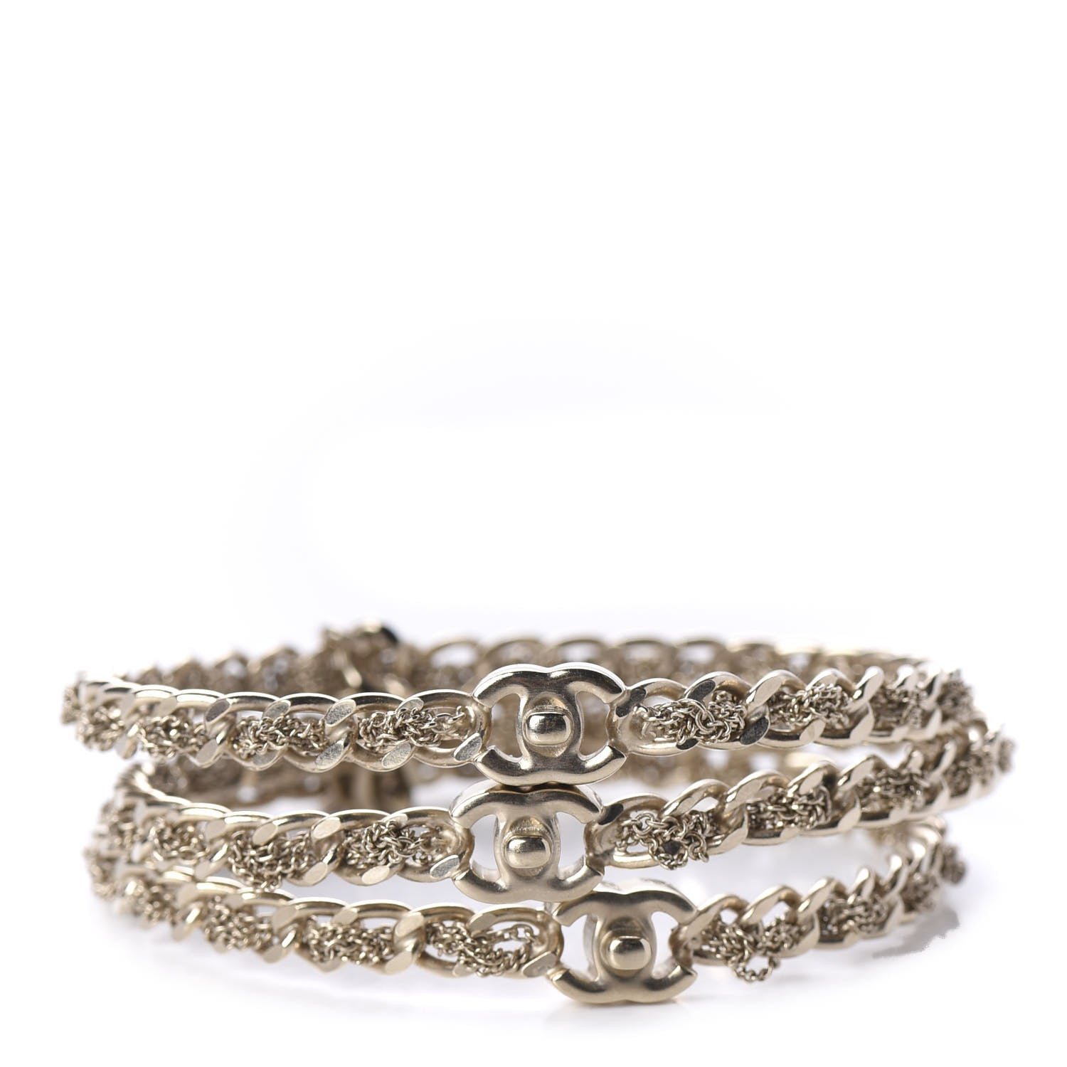 Chanel Chain CC Bangle Bracelets Set of 3 Gold M 3 of 5