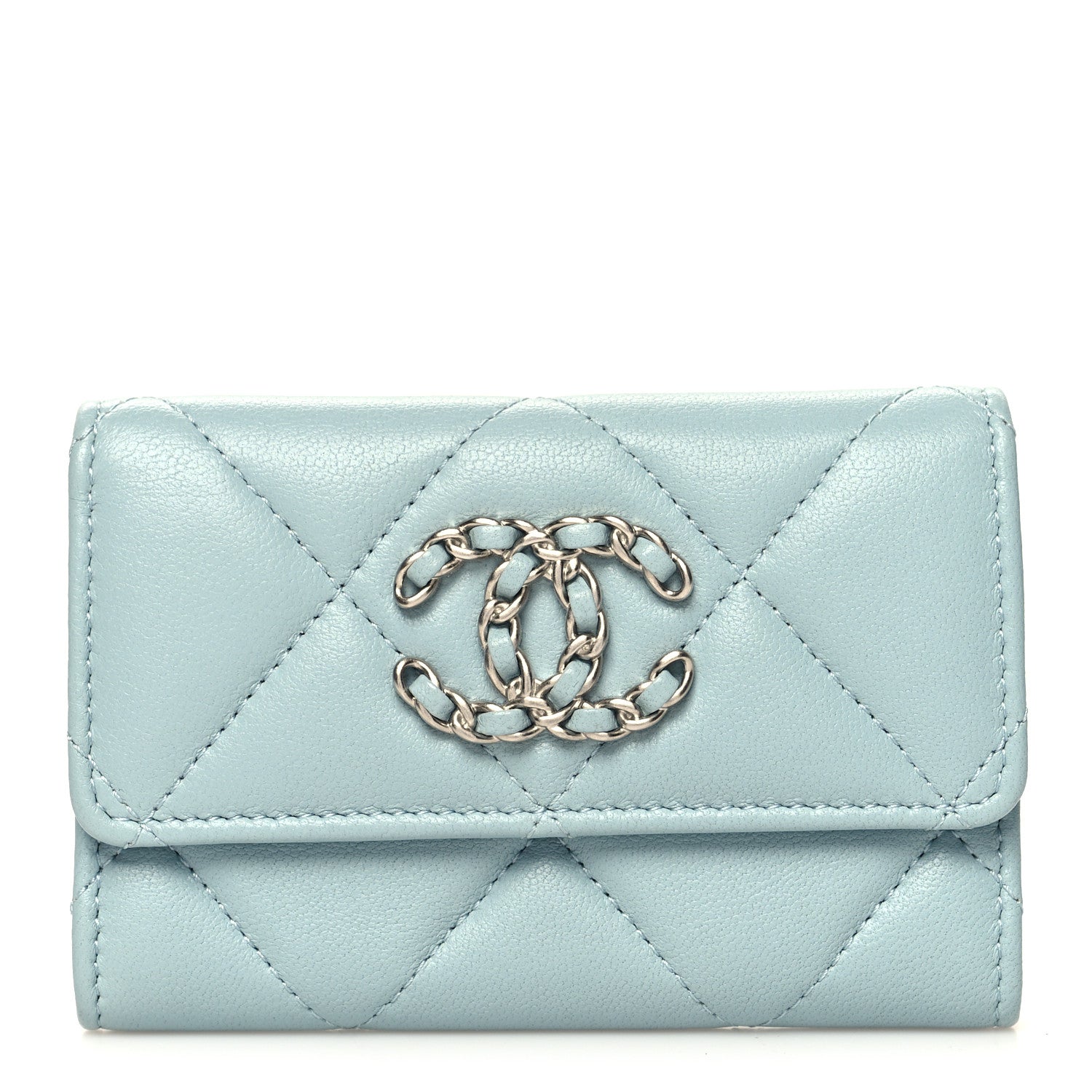 Chanel Lambskin Quilted Chanel 19 Flap Card Holder Light Blue 1 of 10