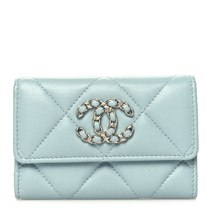 Chanel Lambskin Quilted Chanel 19 Flap Card Holder Light Blue 1 of 10