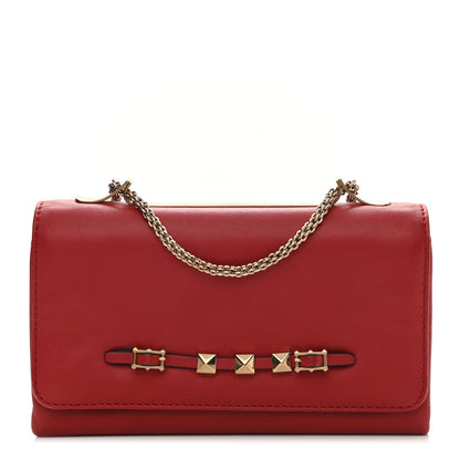 Valentino Garavani Vitello Buckle Rockstud Flap Bag Red 1 of 13