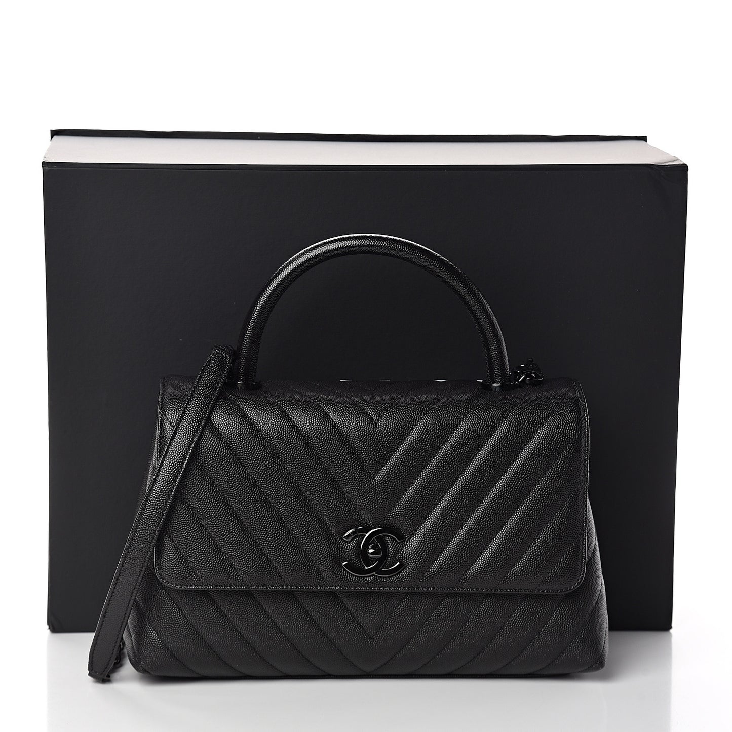 Caviar Chevron Quilted Small Coco Handle Flap So Black