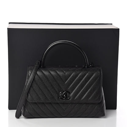 Chanel Caviar Chevron Quilted Small Coco Handle Flap So Black 9 of 9