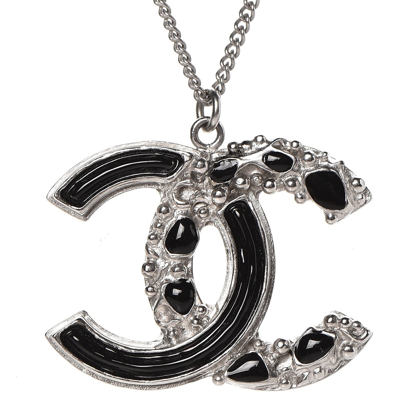 Enamel CC Necklace Black Silver