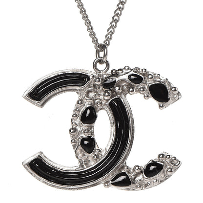 Chanel Enamel CC Necklace Black Silver 4 of 5