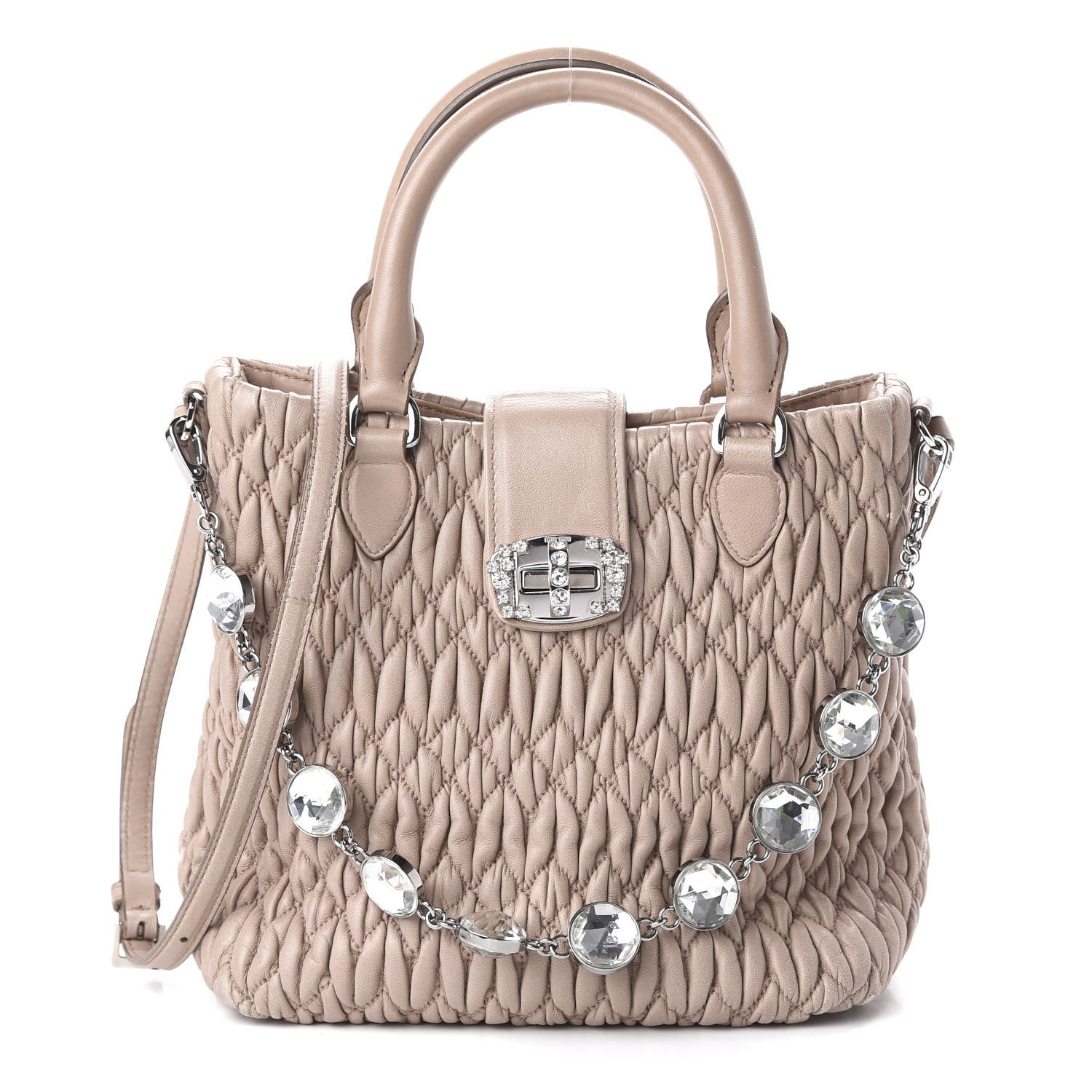 Miu Miu Nappa Matelasse Crystal Top Handle Tote Cammeo 1 of 9