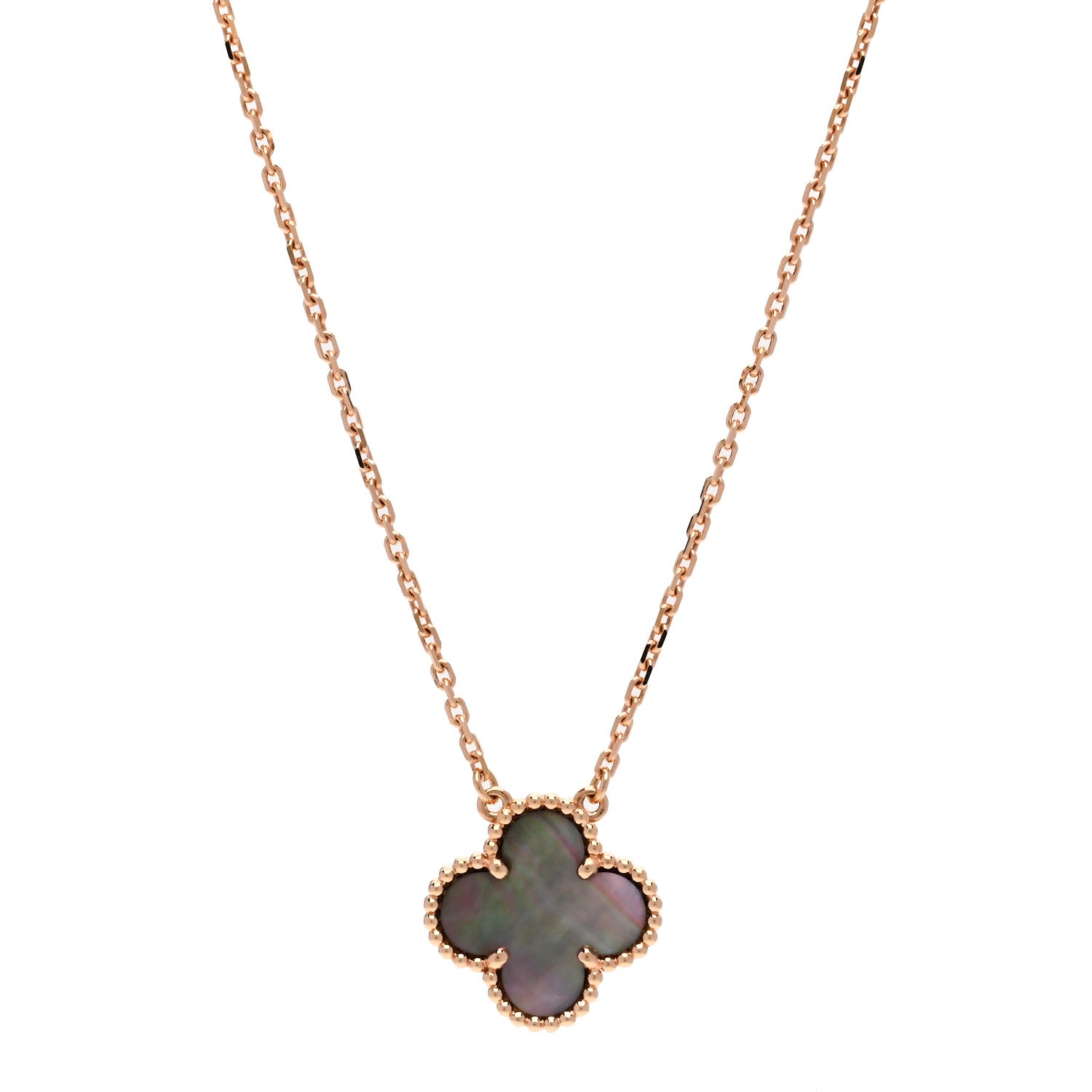 Van Cleef & Arpels 18K Rose Gold Gray Mother of Pearl Vintage Alhambra Pendant Necklace 1 of 6