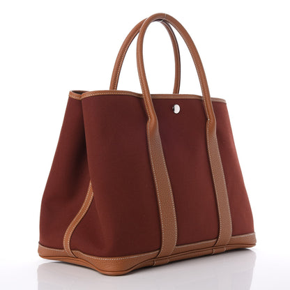 Hermes Toile Militaire Negonda Garden Party Tote 36 MM Rouge H Gold 3 of 7