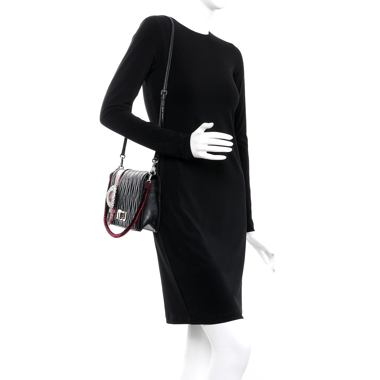 Miu Miu Nappa Matelasse Ayers Crystal Embellished Shoulder Bag Nero Black Rosa 2 of 10