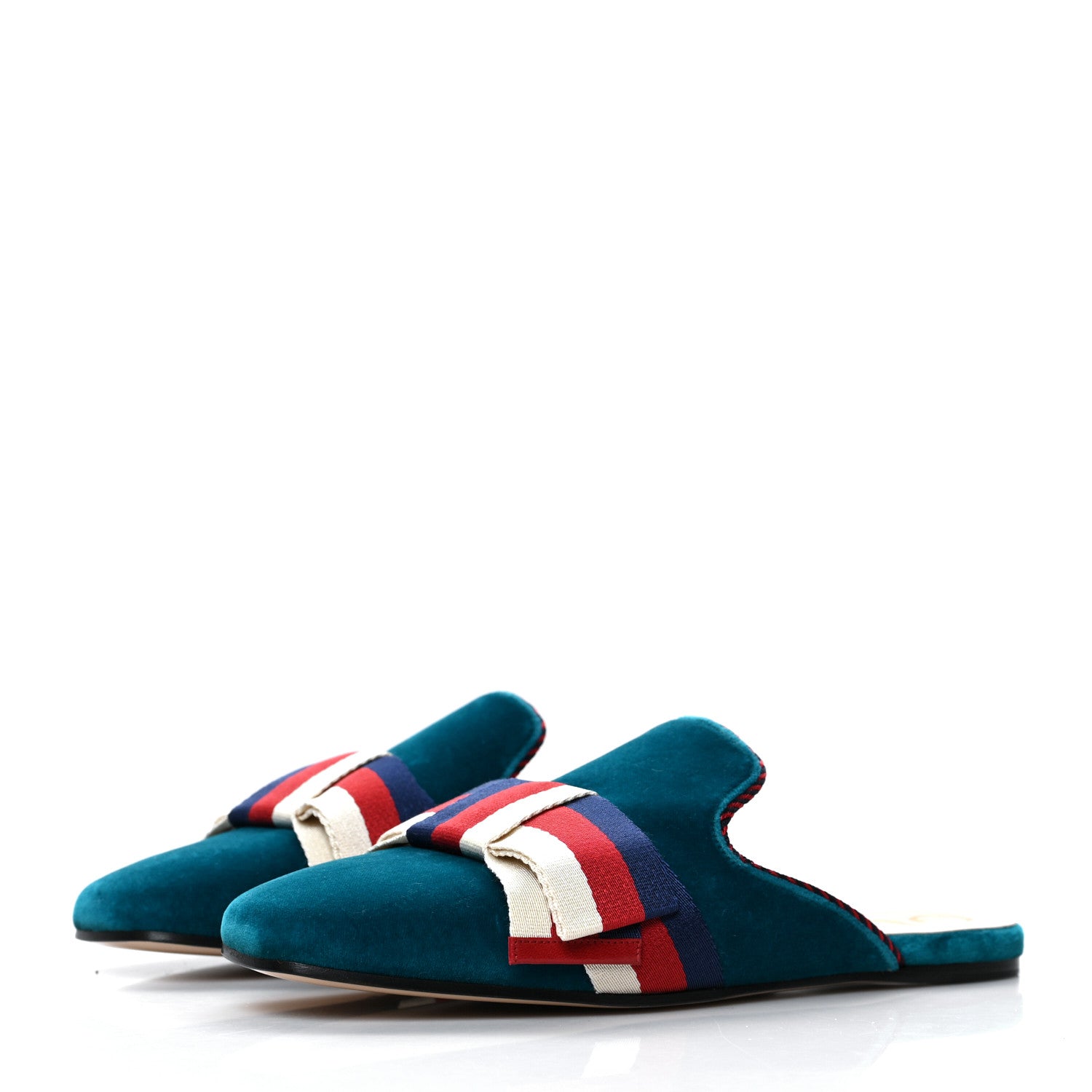 Gucci Softy Velvet Sylvie Bow Slippers 39 Pavone 3 of 7