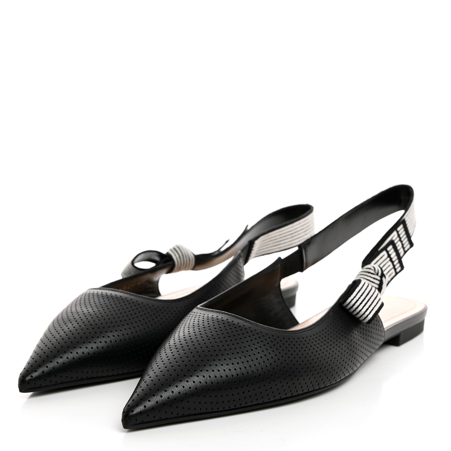 Perforated Supple Lambskin Cotton Ribbon Dior Toujours Slingback Flats 41 Black