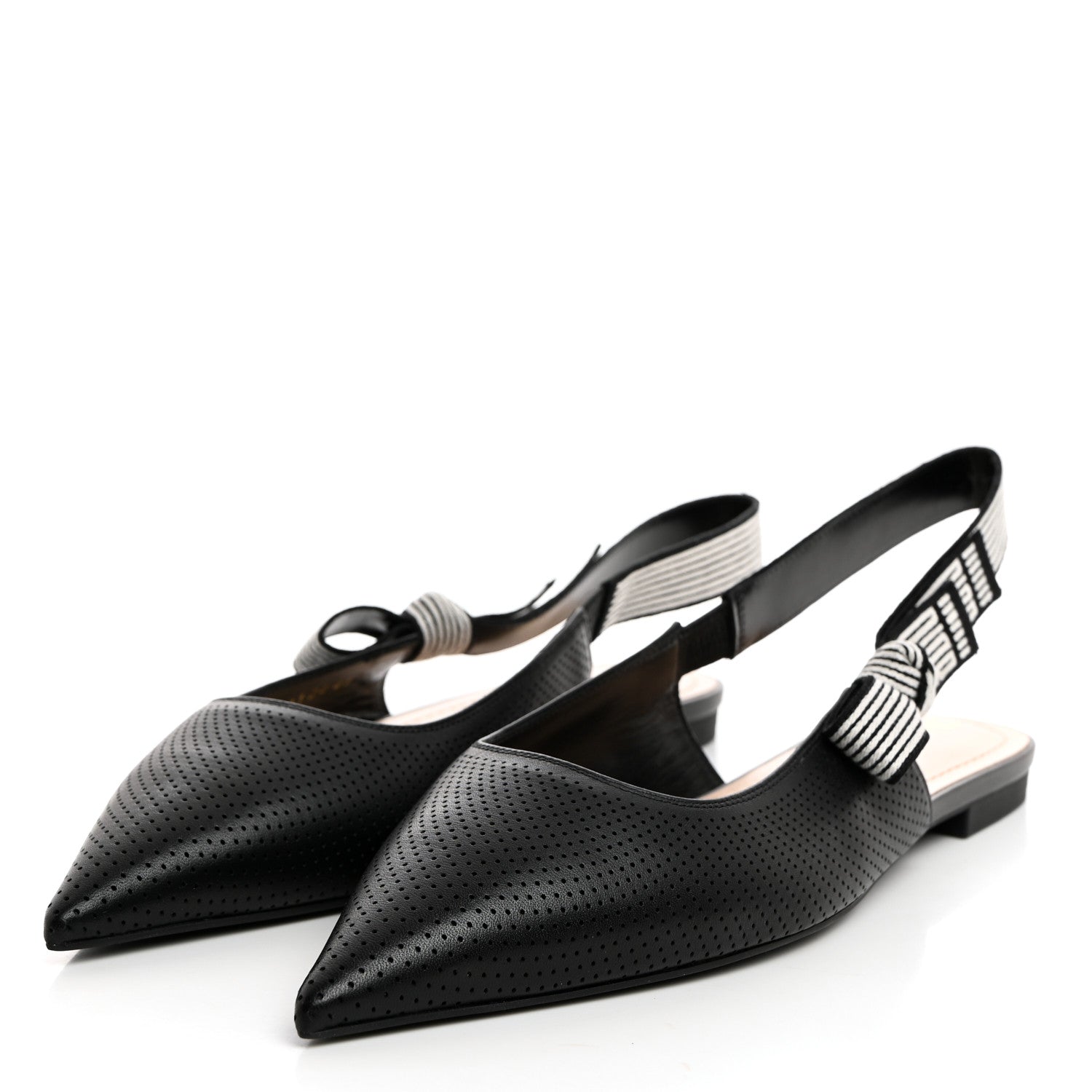 Christian Dior Perforated Supple Lambskin Cotton Ribbon Dior Toujours Slingback Flats 41 Black 3 of 9