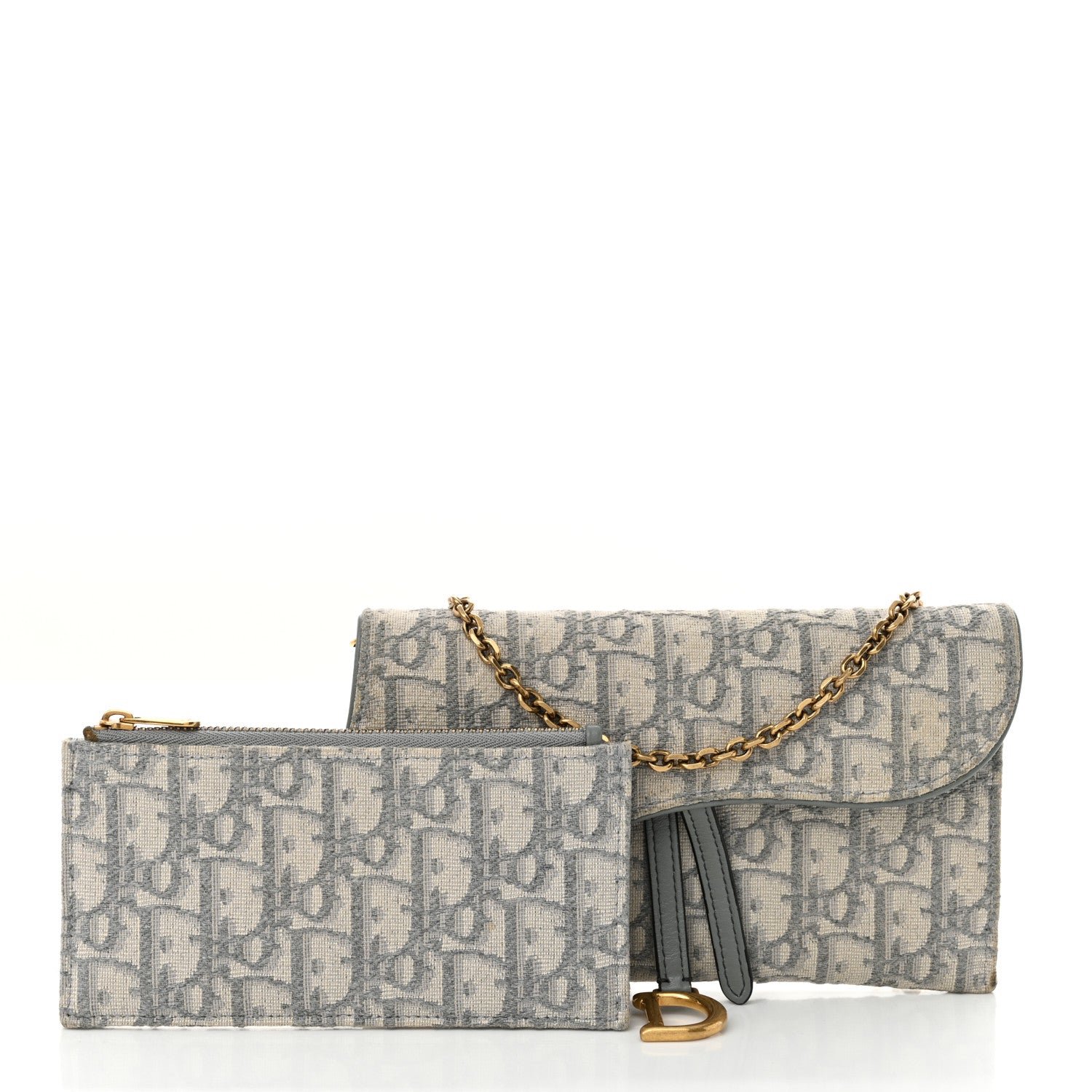 Christian Dior Oblique Saddle Chain Long Wallet Grey 3 of 14