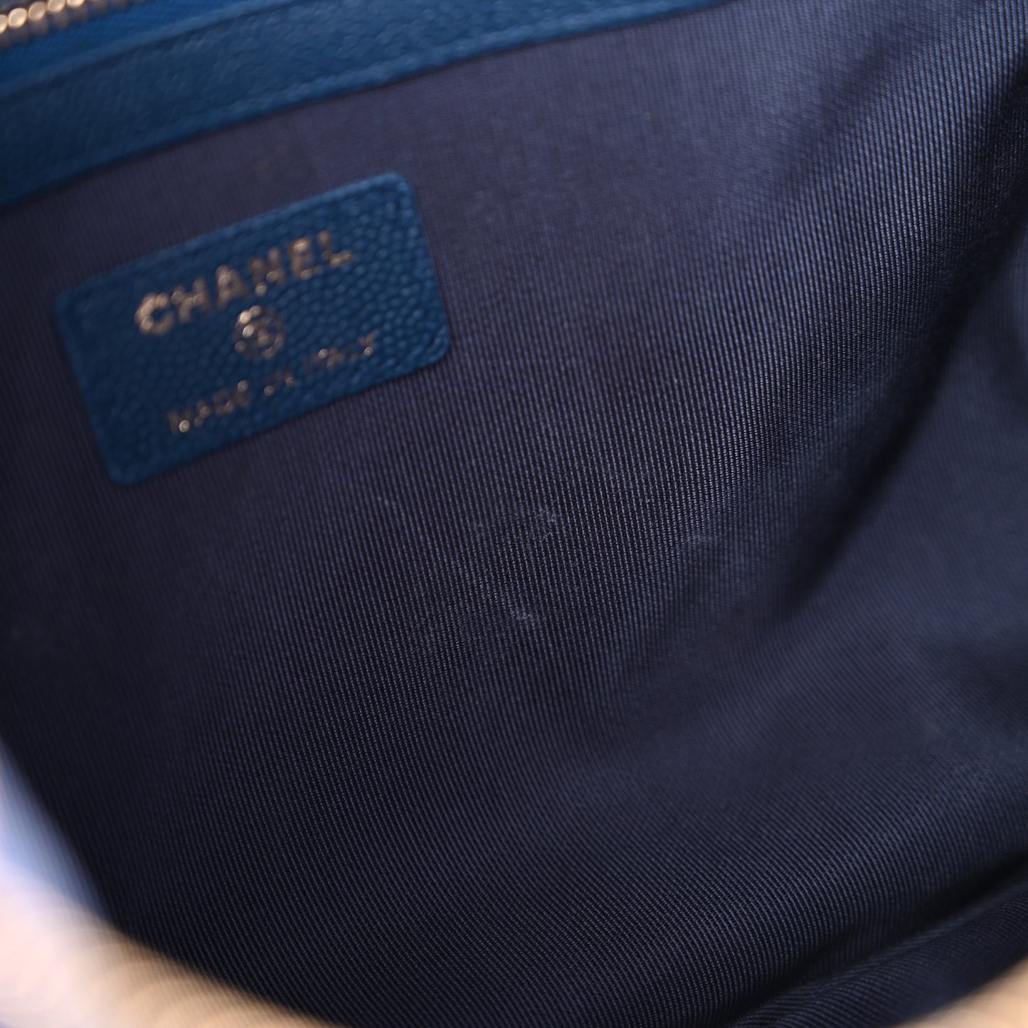 Caviar Chevron Quilted Medium Zip Pouch Navy