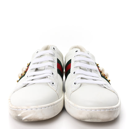 Gucci Calfskin Web Pearl Studded Womens Ace Sneakers 35.5 White 3 of 10