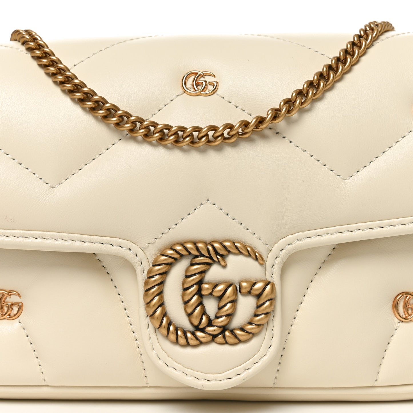 Calfskin Matelasse Double G Studs Mini Torchon GG Marmont Shoulder Bag White