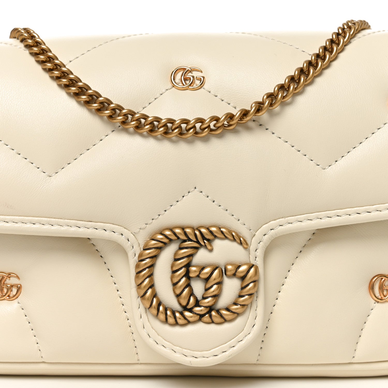 Gucci Calfskin Matelasse Double G Studs Mini Torchon GG Marmont Shoulder Bag White 8 of 11
