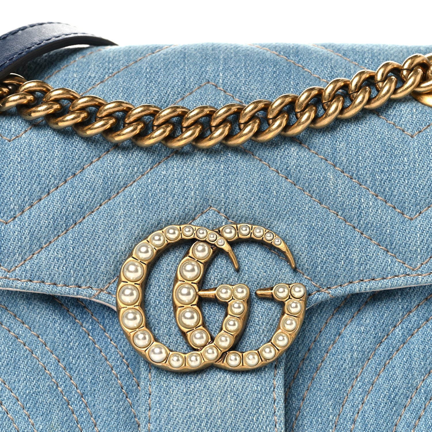 Gucci Denim Matelasse Mini Pearly GG Marmont Shoulder Bag Blue 8 of 10