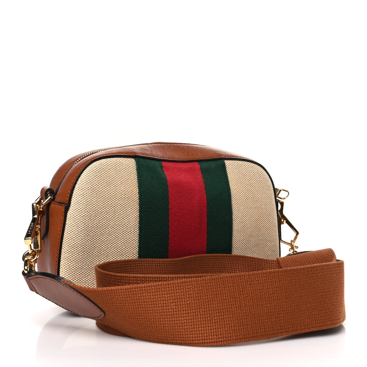 Gucci Vintage Canvas Web Shoulder Bag Sand Cuir 3 of 10