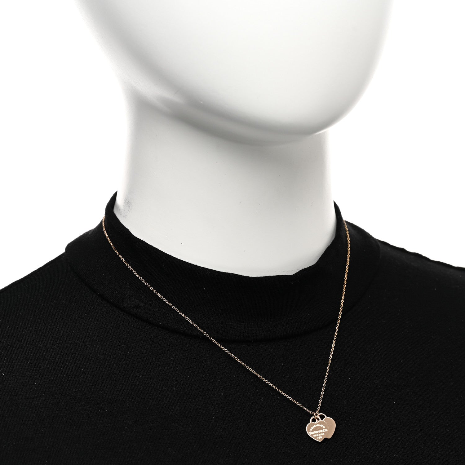 Tiffany 18K Rose Gold Return to Tiffany Mini Double Heart Tag Pendant Necklace 2 of 4