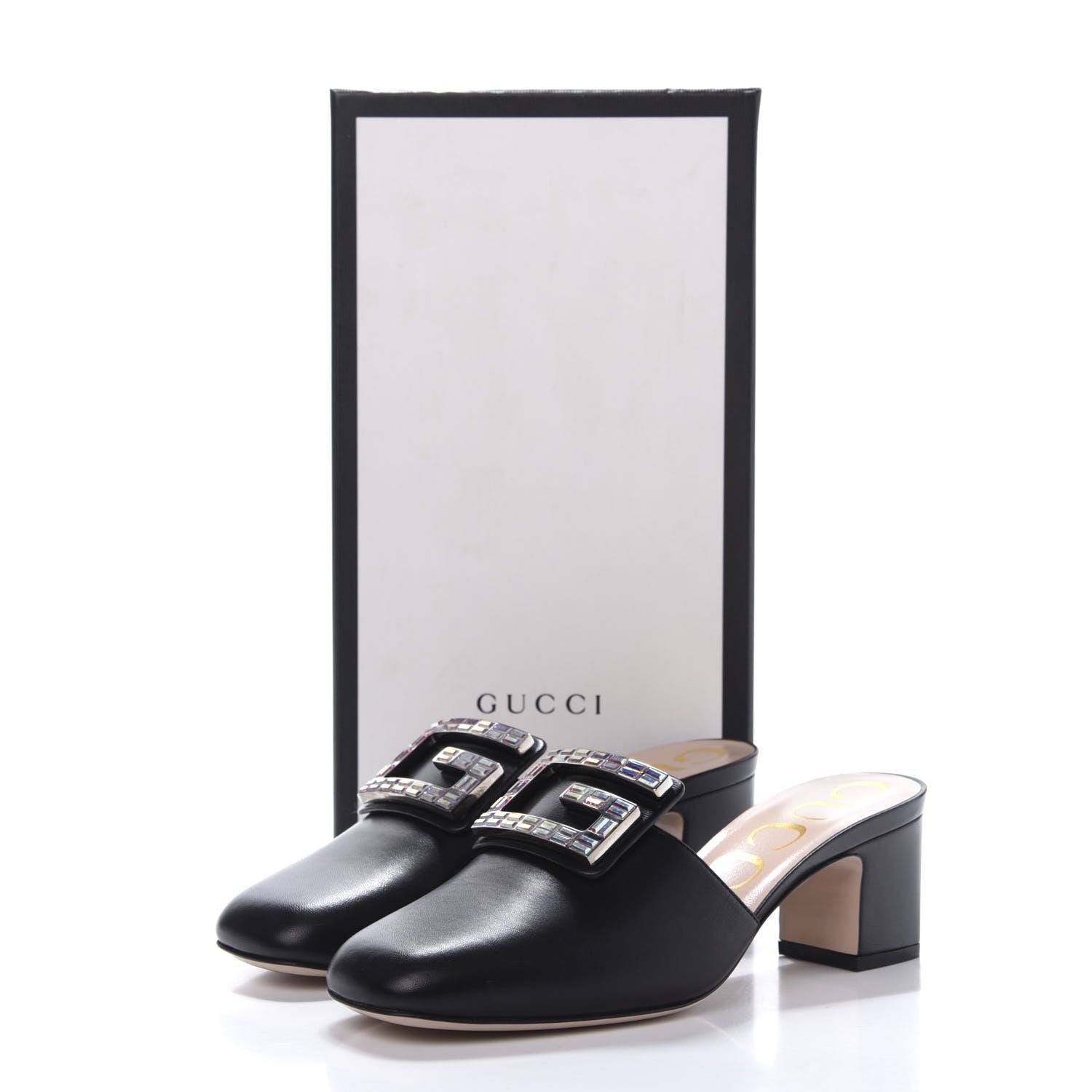Gucci Malaga Kid Crystal Square G Madelyn 60mm Mules 37.5 Black 9 of 9