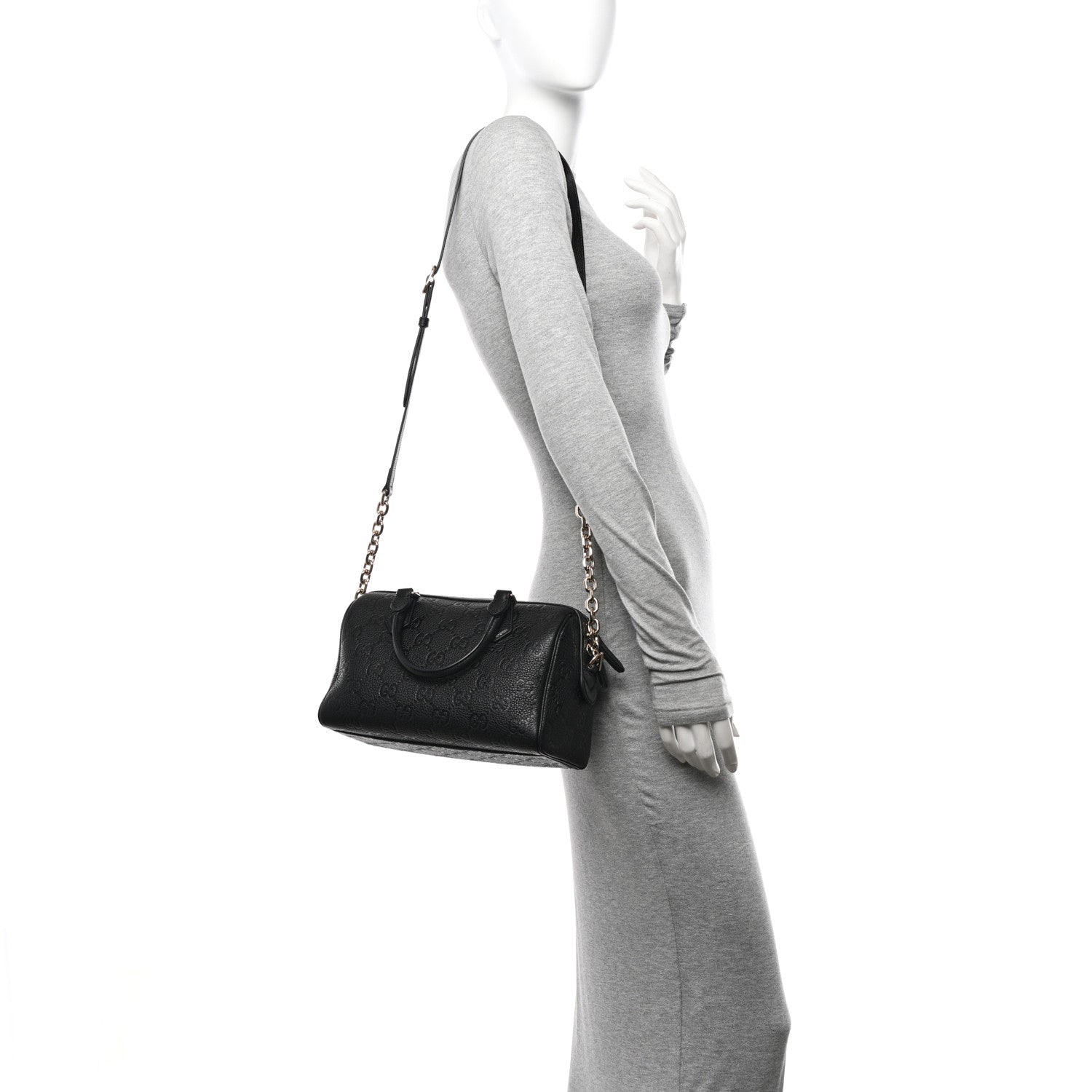 Gucci Calfskin GG Emblem Small Top Handle Bag Black 3 of 10