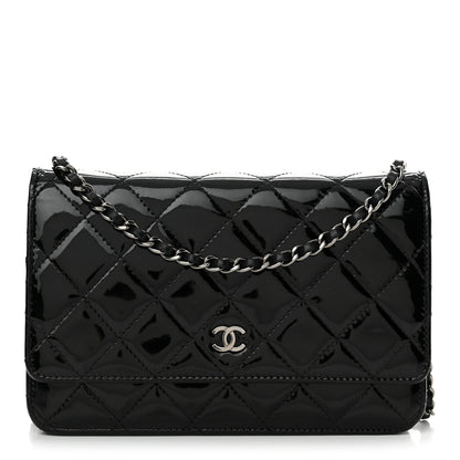 Chanel Patent Calfskin Quilted Wallet On Chain WOC Black 1 of 14