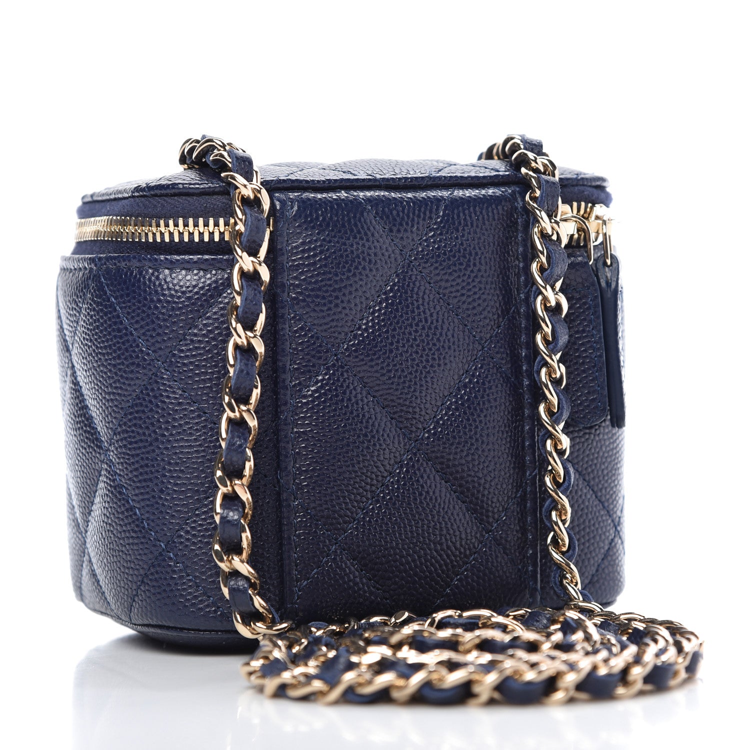 Chanel Caviar Quilted Mini Vanity Case With Chain Navy Blue 3 of 10