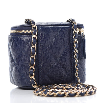 Chanel Caviar Quilted Mini Vanity Case With Chain Navy Blue 3 of 10