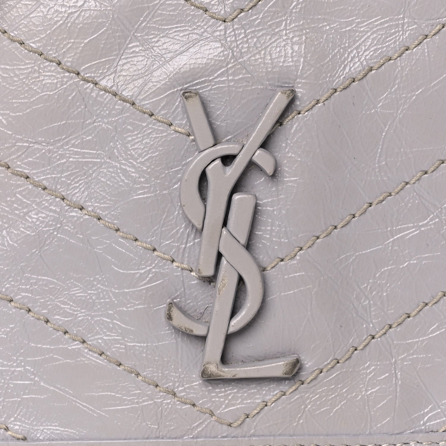 Saint Laurent Crinkled Calfskin Matelasse Monogram Niki Chain Wallet Granite 7 of 12