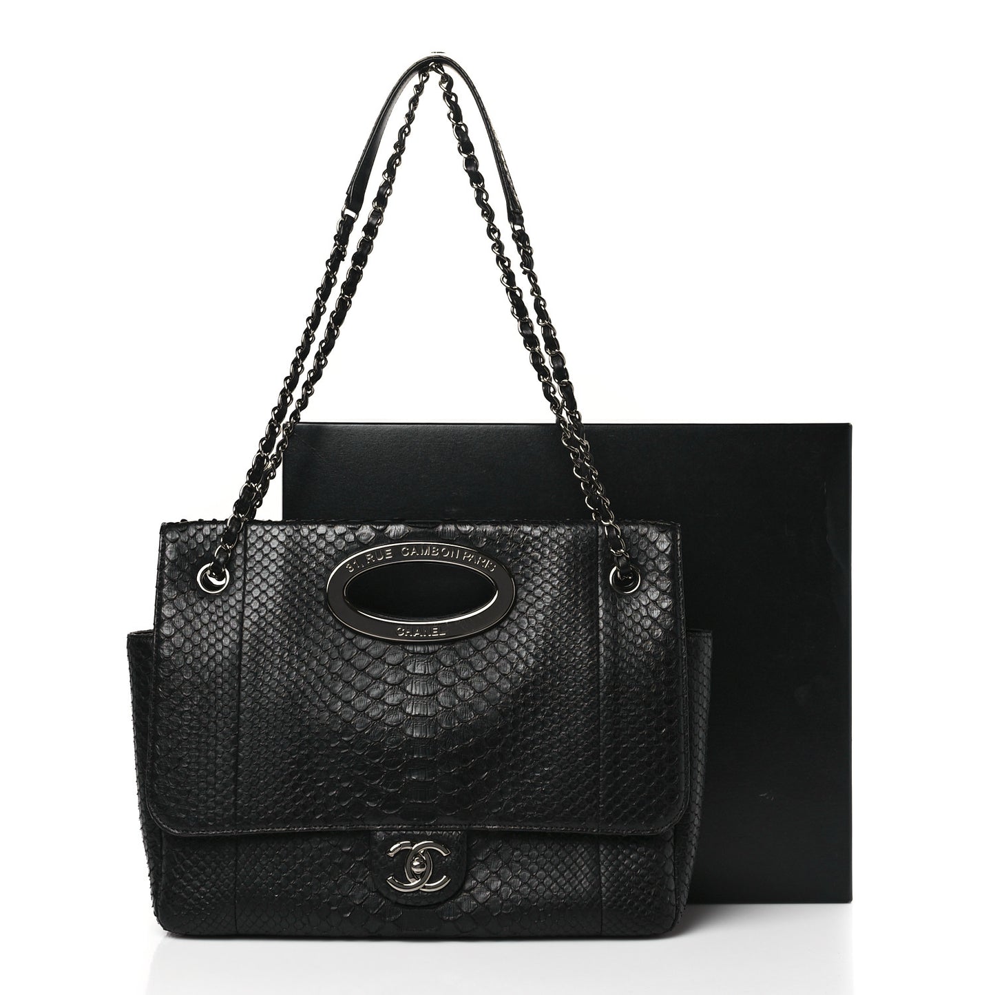 Snakeskin 31 Rue Cambon Maxi Flap Black