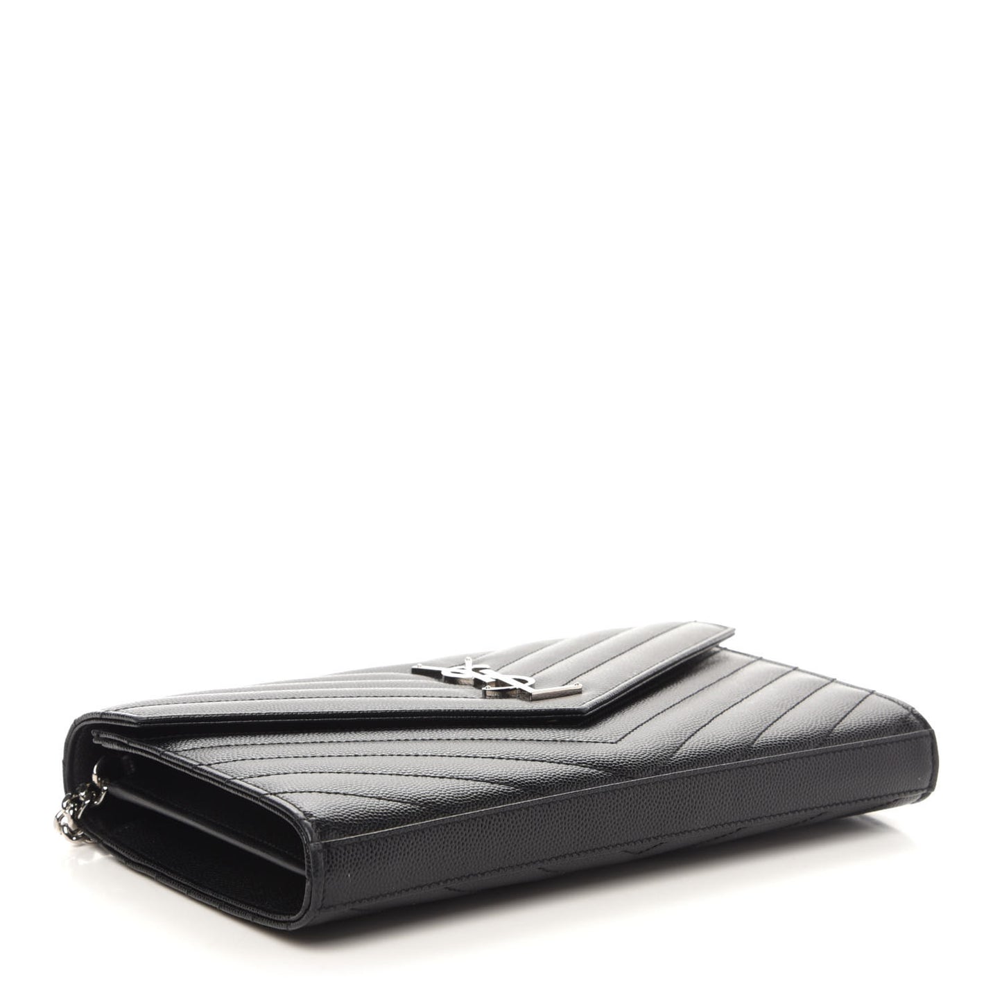 Grain De Poudre Matelasse Chevron Monogram Chain Wallet Black