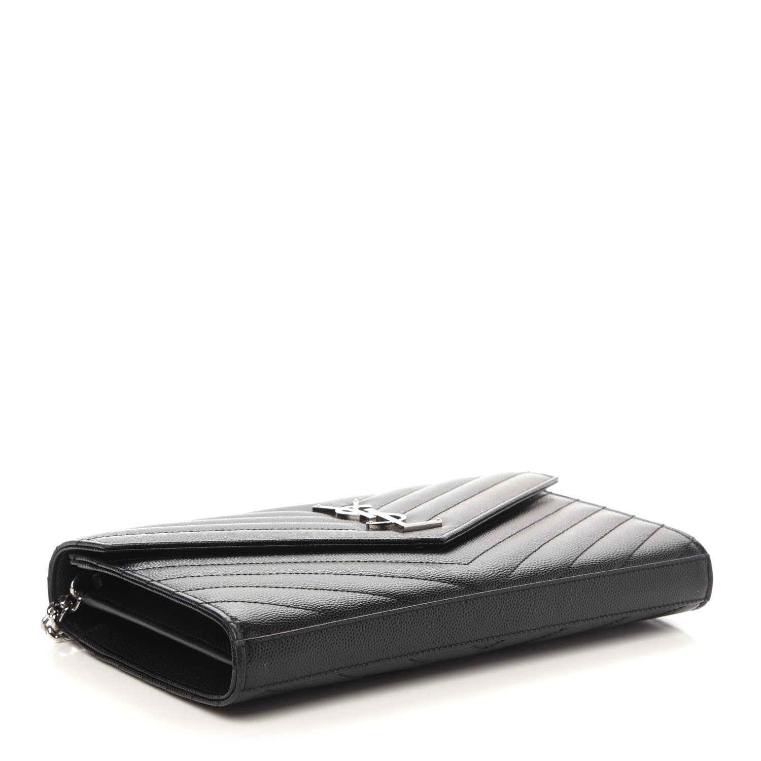 Saint Laurent Grain De Poudre Matelasse Chevron Monogram Chain Wallet Black 4 of 10