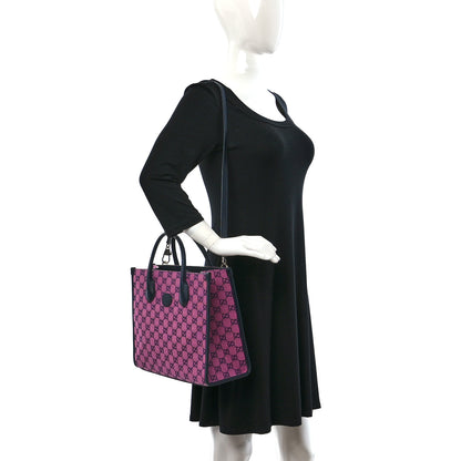 Gucci Monogram Multicolor Textured Dollar Calfskin Small Retro Interlocking G Tote Bag Pink Blue 2 of 9