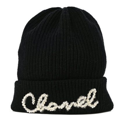 Chanel Cashmere Logo Beanie Hat Black White 1 of 6