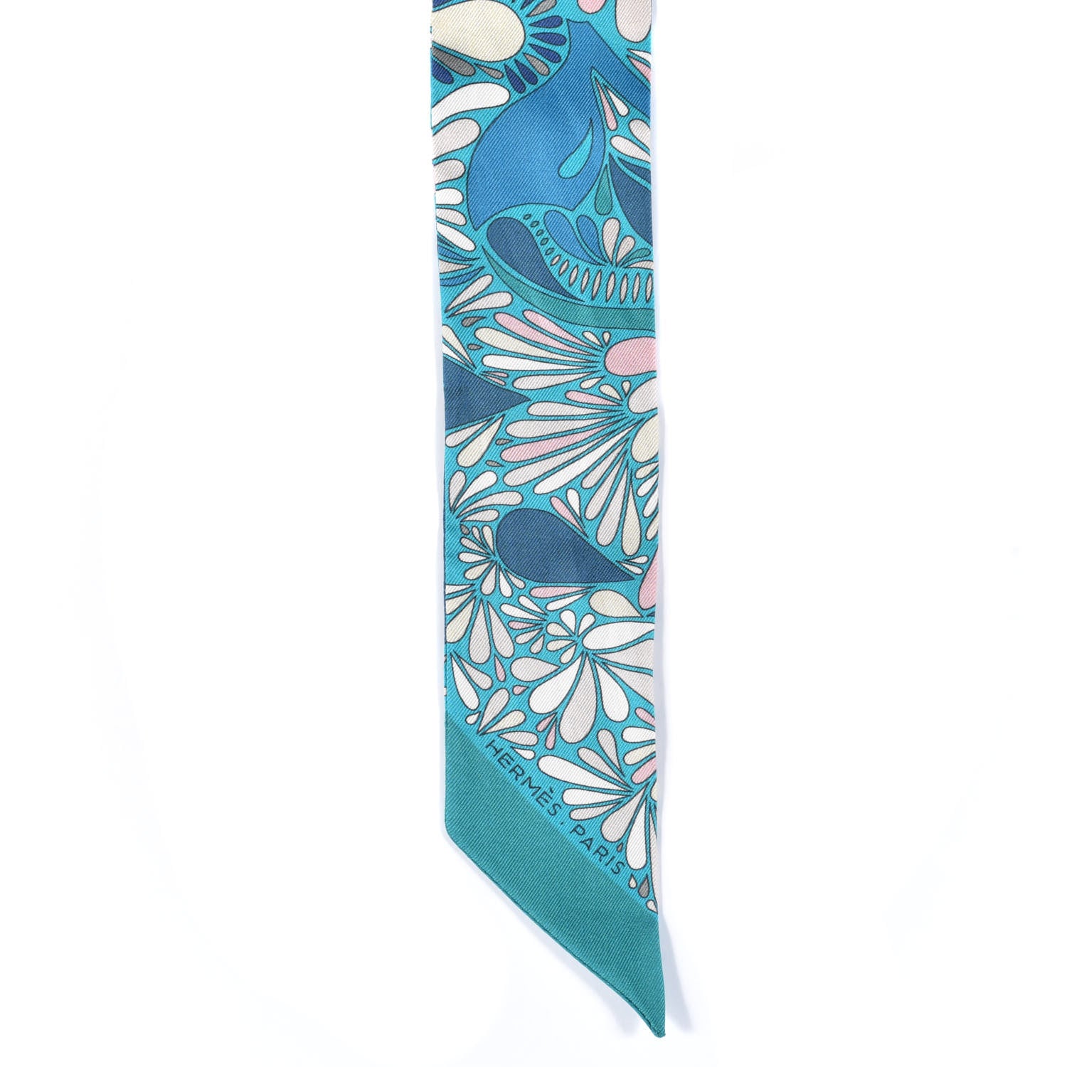 Hermes Silk Millefleurs du Mexique Twilly Canard Marine Rose Poudre 4 of 4