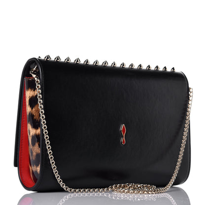 Christian Louboutin Calfskin Patent Leopard Spikes Paloma Clutch Black 3 of 9