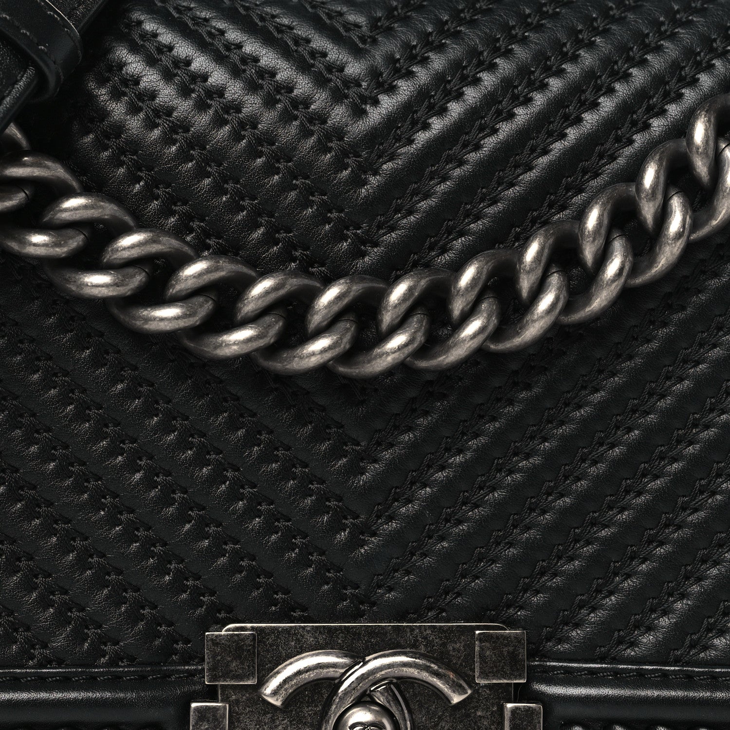Chanel Calfskin Chevron Quilted Medium Braided Boy Flap Black 8 of 10