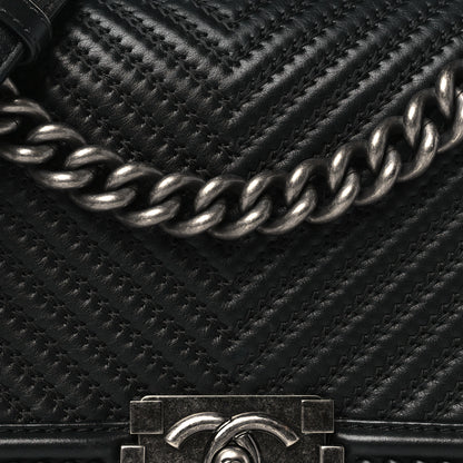 Chanel Calfskin Chevron Quilted Medium Braided Boy Flap Black 8 of 10