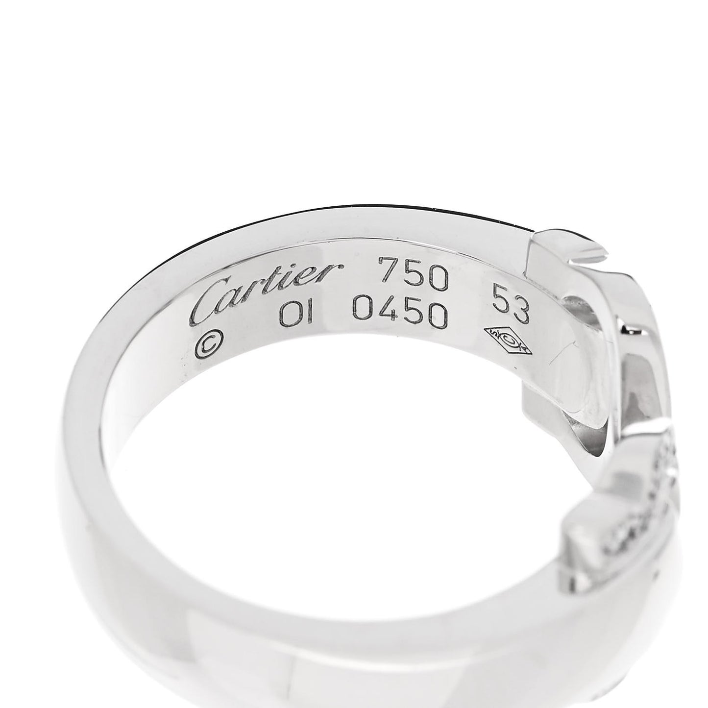 18K White Gold Diamond C De Cartier Ring 53 6.5