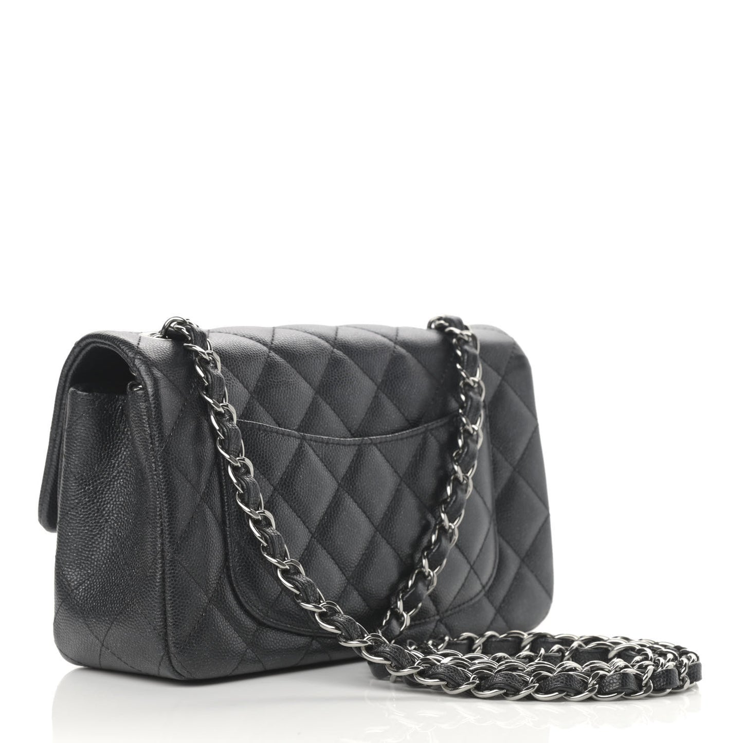 Iridescent Caviar Quilted Mini Rectangular Flap Black
