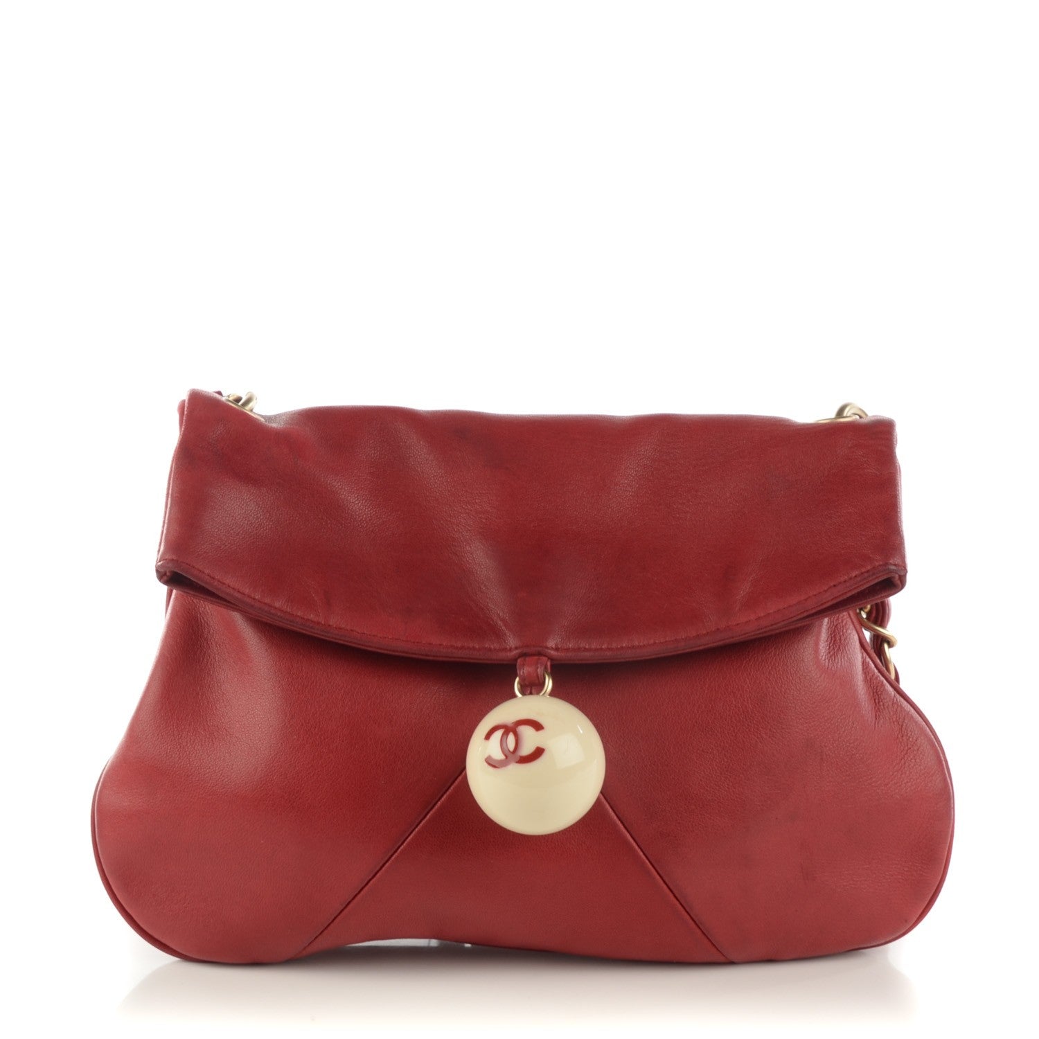 Chanel Lambskin Coco Ball Fold Over Bag Dark Red 1 of 8