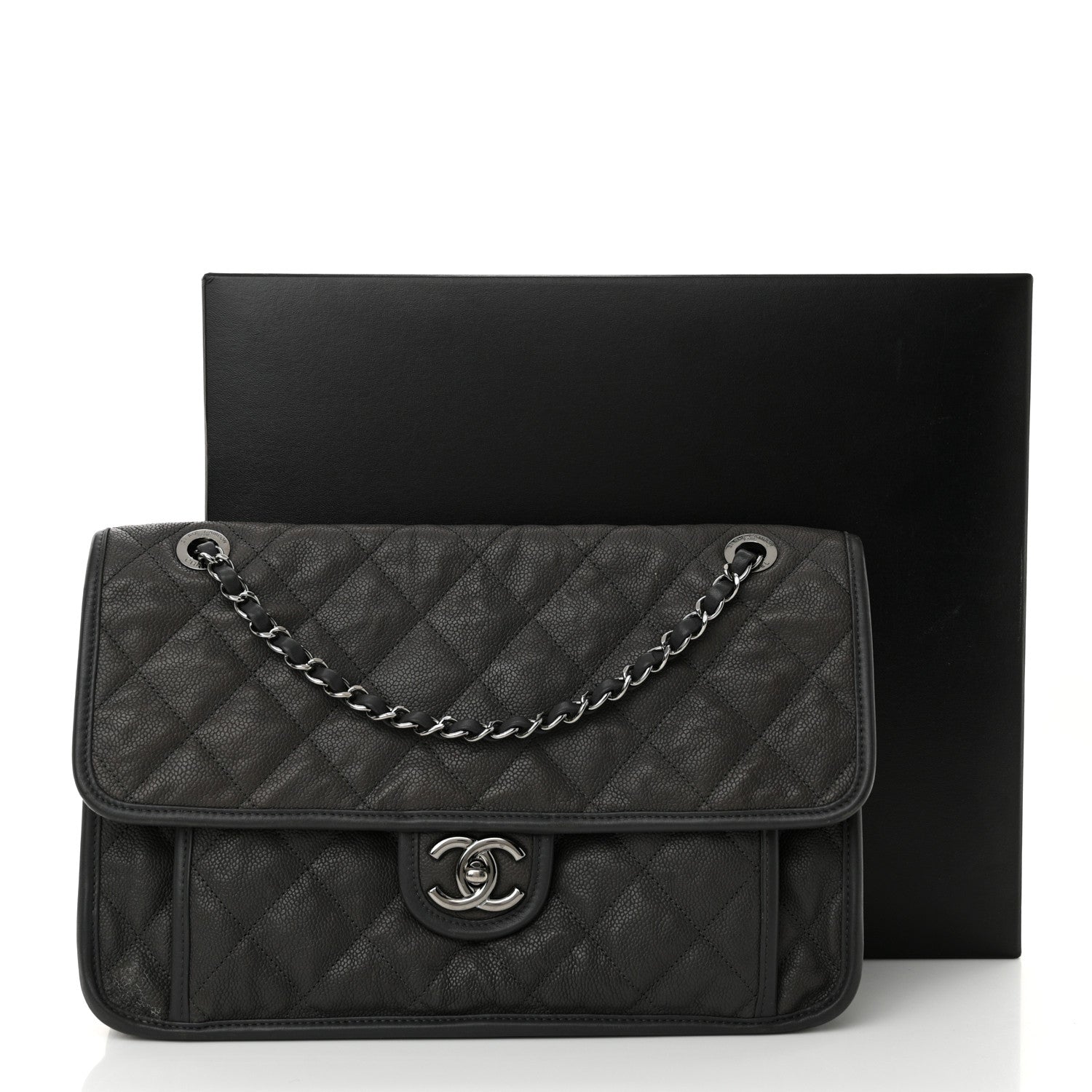 Chanel Caviar Quilted Large French Riviera Flap Dark Grey 12 of 12