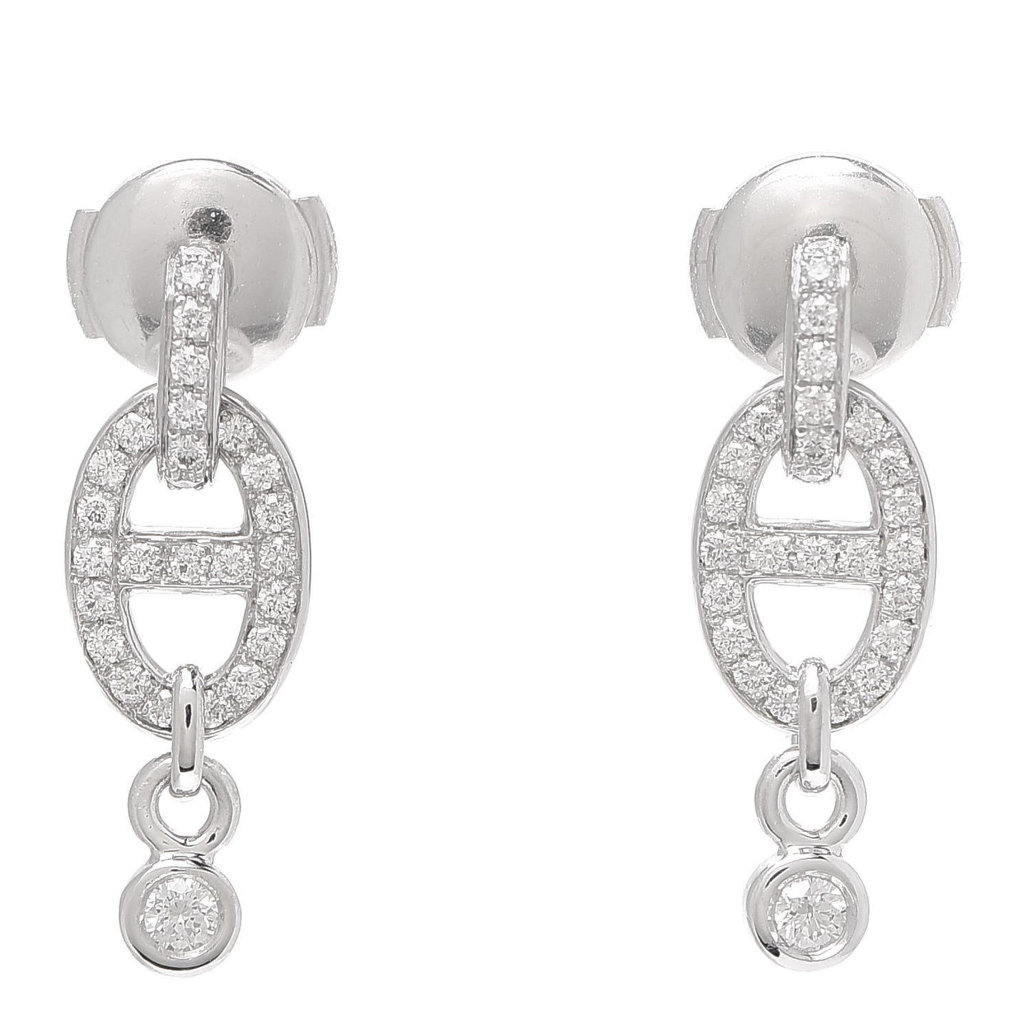 18K White Gold Diamond PM Chaine D'Ancre Enchainee Earrings